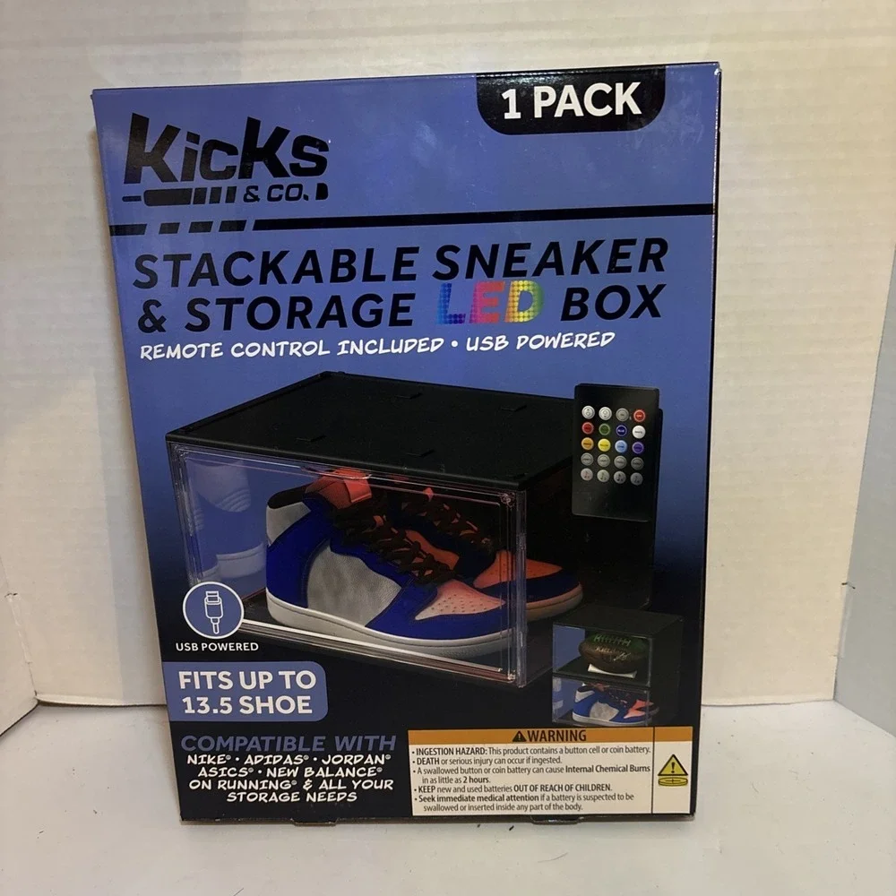 Kicks & Co Stackable Sneaker Storage LED Box USB Powered Remote Fits Up To 13.5